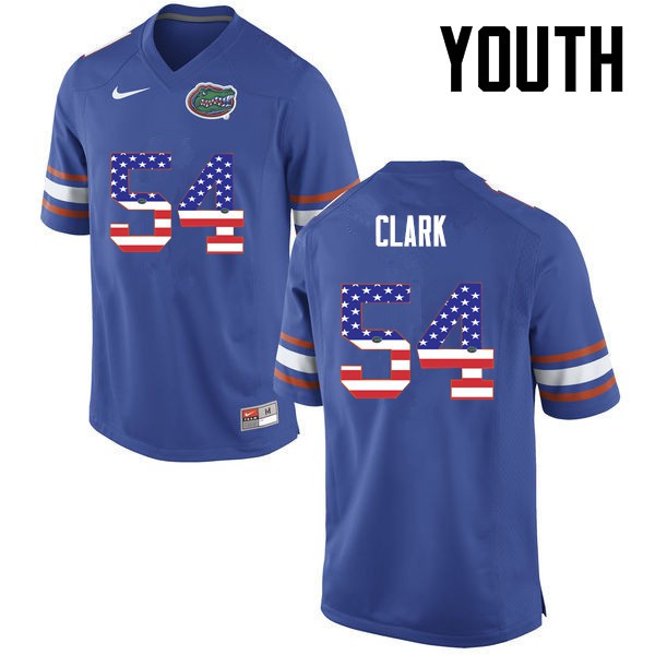 Florida Gators Youth #54 Khairi Clark College Football Jersey USA Flag Fashion Blue